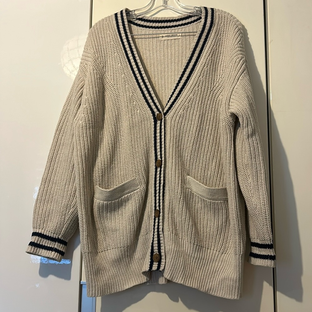 Lucky Brand Cream Cardigan with Black Trim